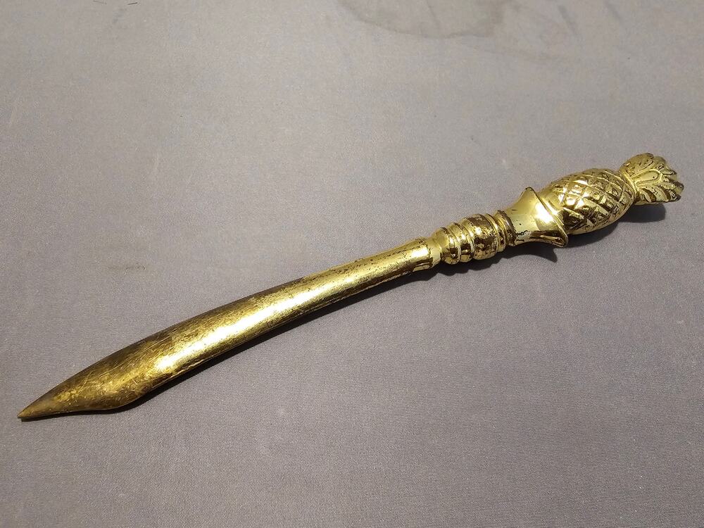 Vintage 8" Gold Brass Letter Opener w/Pineapple Design